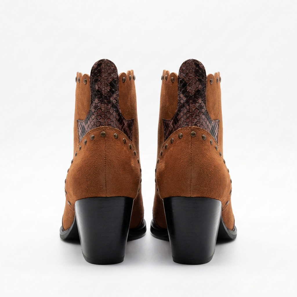 Santiag mi-haute marron Synthétique Femme - Bout pointu, motif python