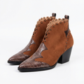 Santiag mi-haute marron Synthétique Femme - Bout pointu, motif python