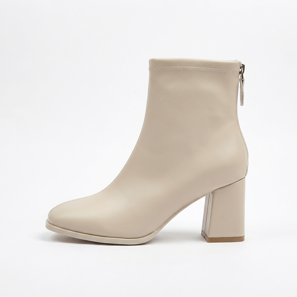 Bottine beige Simili Cuir Femme - Bout carré