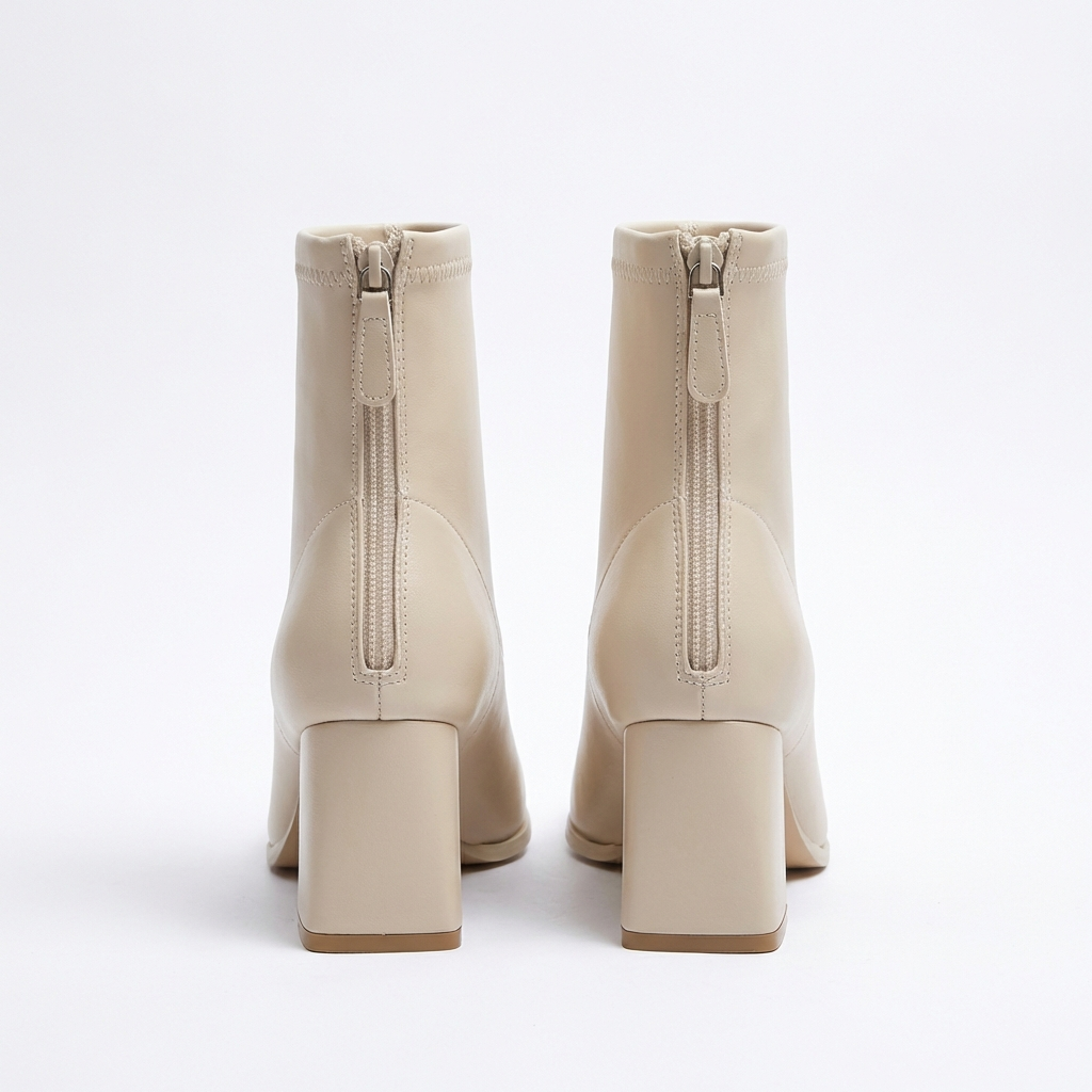 Bottine beige Simili Cuir Femme - Bout carré