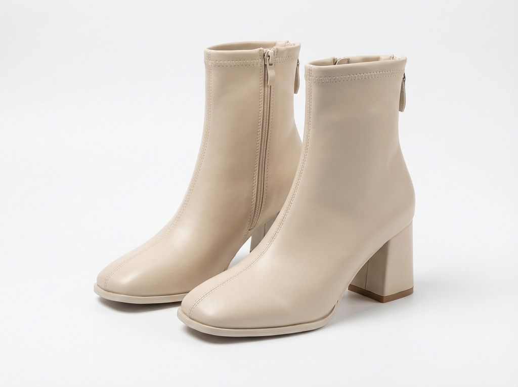 Bottine beige Simili Cuir Femme - Bout carré