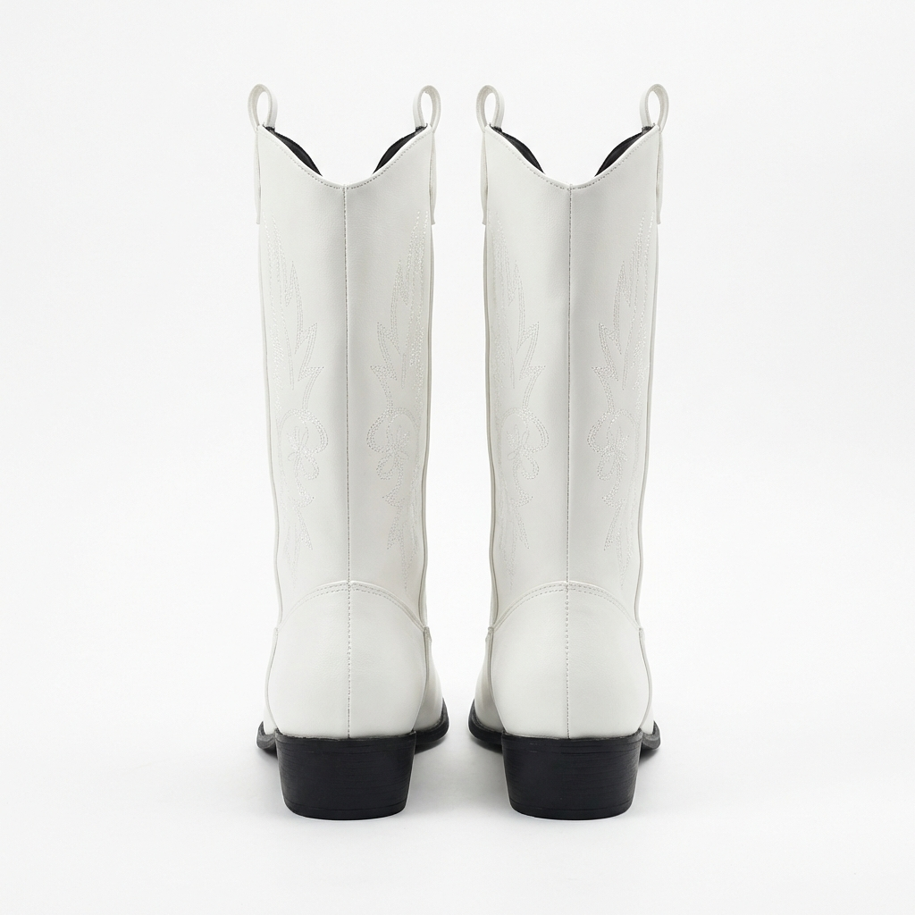 Santiag mi-haute blanc Simili Cuir Femme - Broderies florales