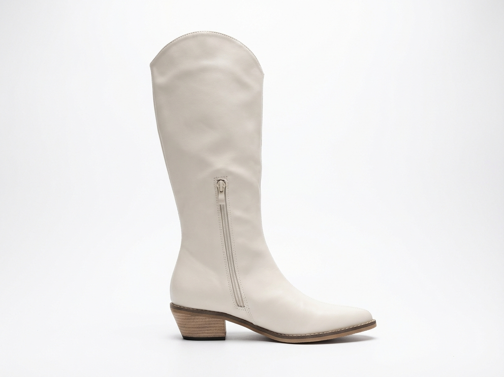 Santiag mi-haute blanc PU Femme - Bout pointu