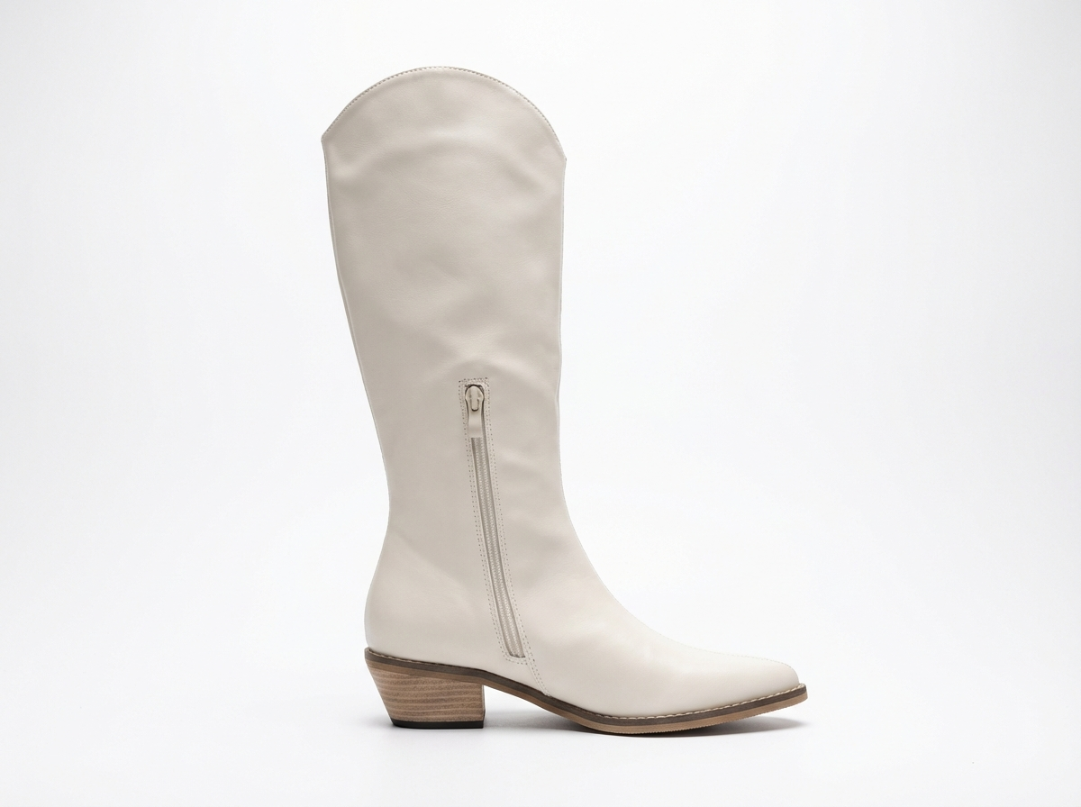 Santiag mi-haute blanc PU Femme - Bout pointu