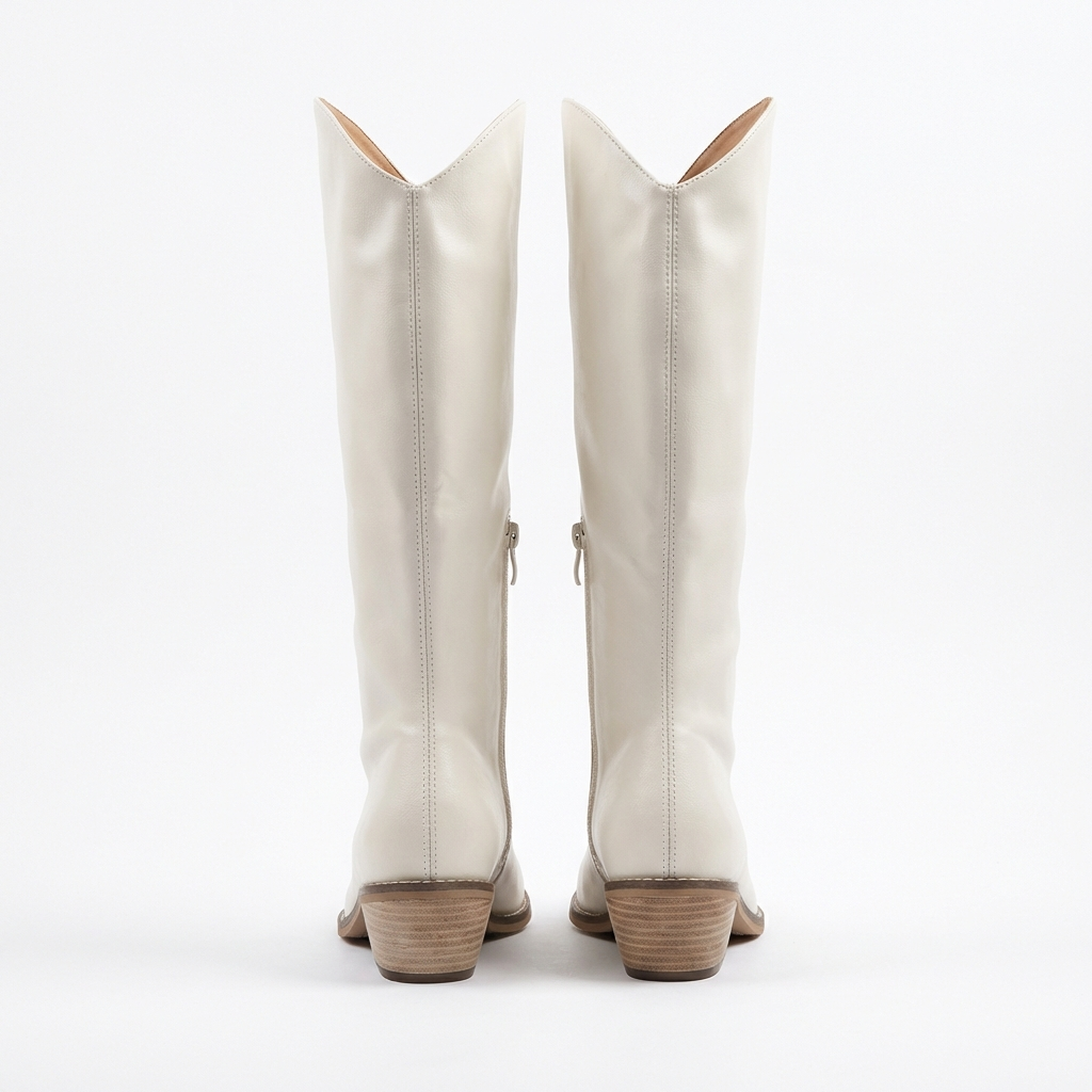 Santiag mi-haute blanc PU Femme - Bout pointu
