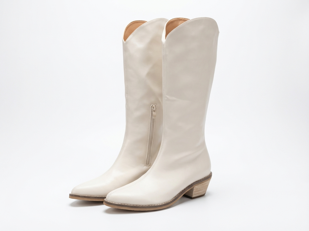 Santiag mi-haute blanc PU Femme - Bout pointu