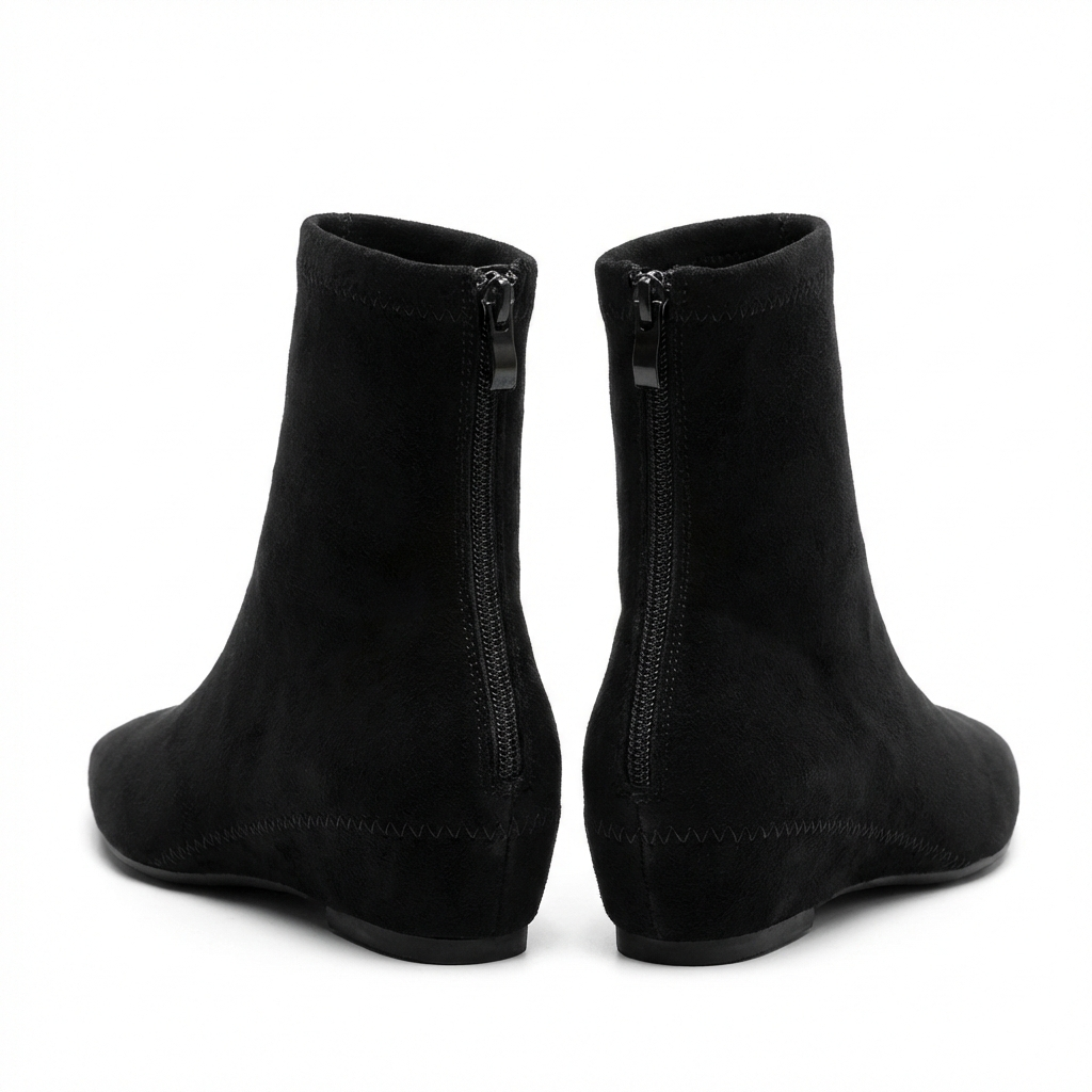 Bottine noir Daim Femme - Bout pointu, talon plat