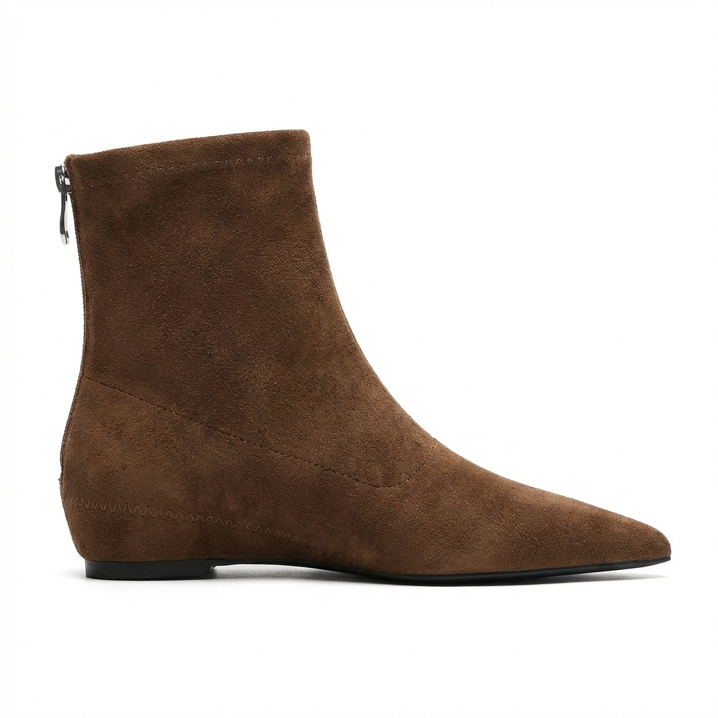 Bottine marron Daim Femme - Bout pointu, zip arrière