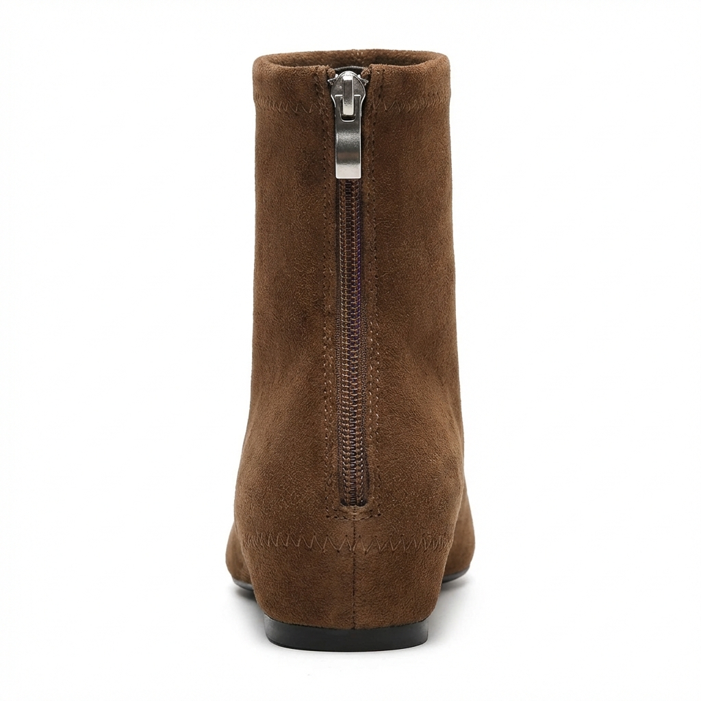 Bottine marron Daim Femme - Bout pointu, zip arrière
