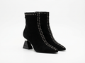 Bottine à talon noir Daim Synthétique Femme - Bout pointu, clous