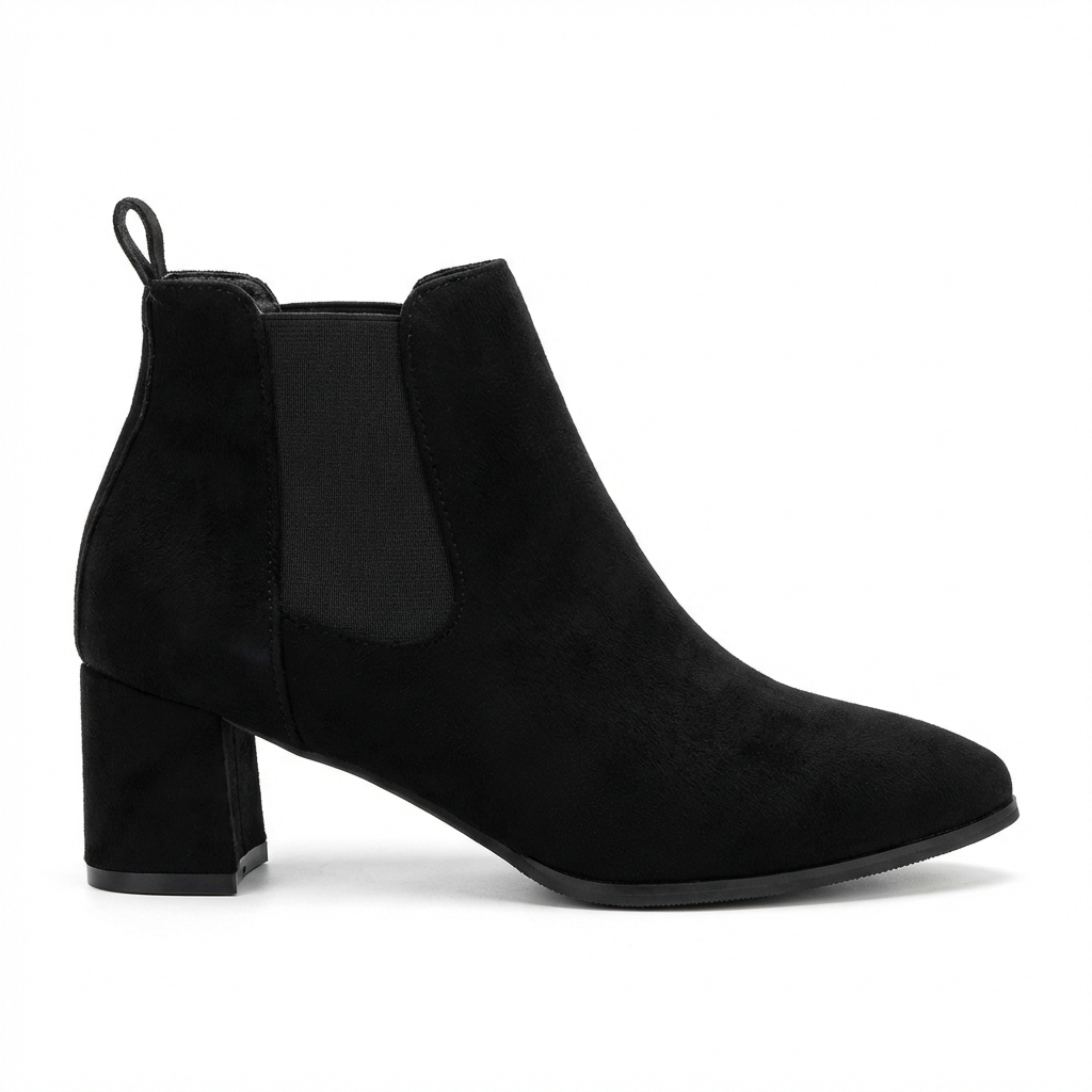 Bottine chelsea noir Daim Femme - Bout pointu, talon carré