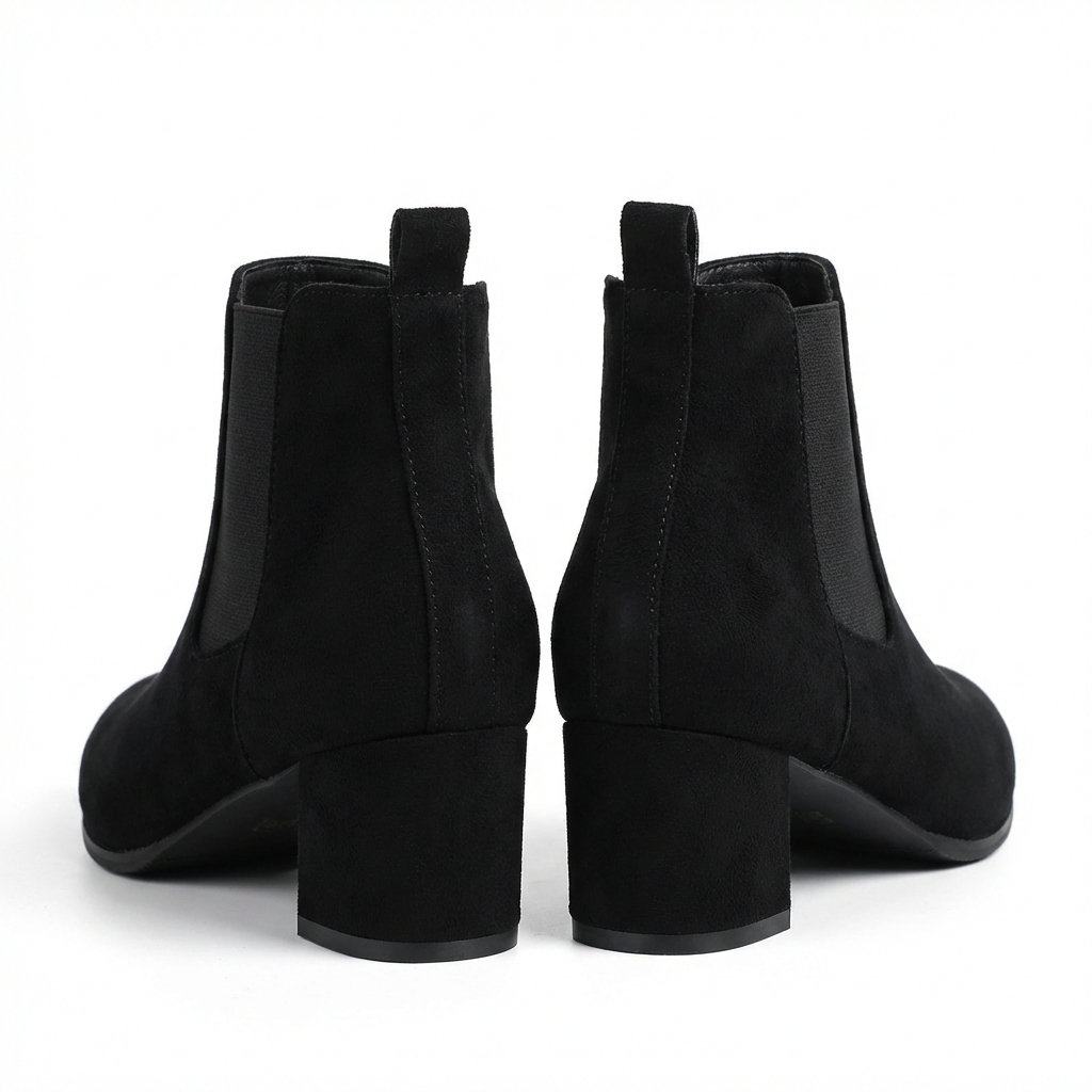 Bottine chelsea noir Daim Femme - Bout pointu, talon carré