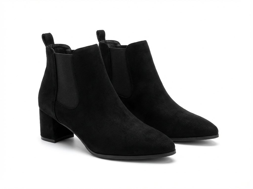 Bottine chelsea noir Daim Femme - Bout pointu, talon carré