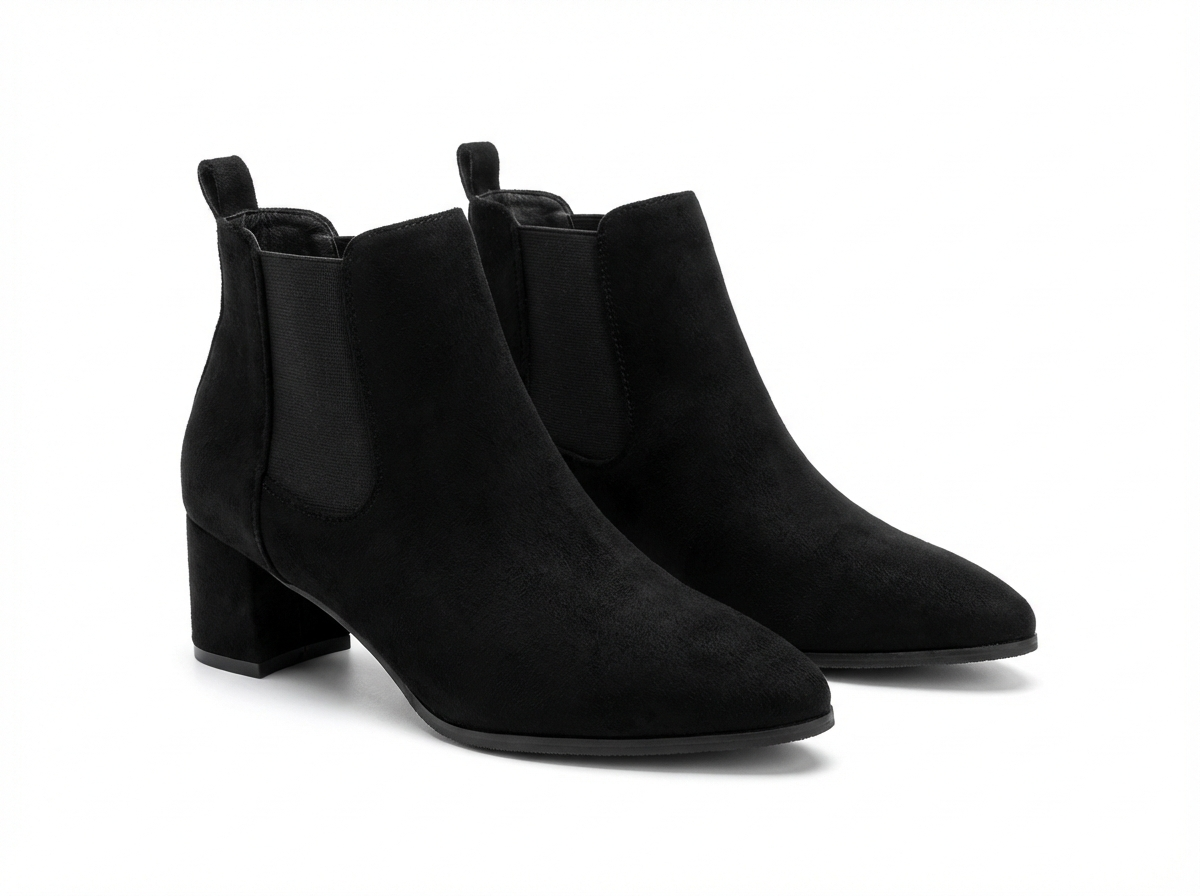 Bottine chelsea noir Daim Femme - Bout pointu, talon carré
