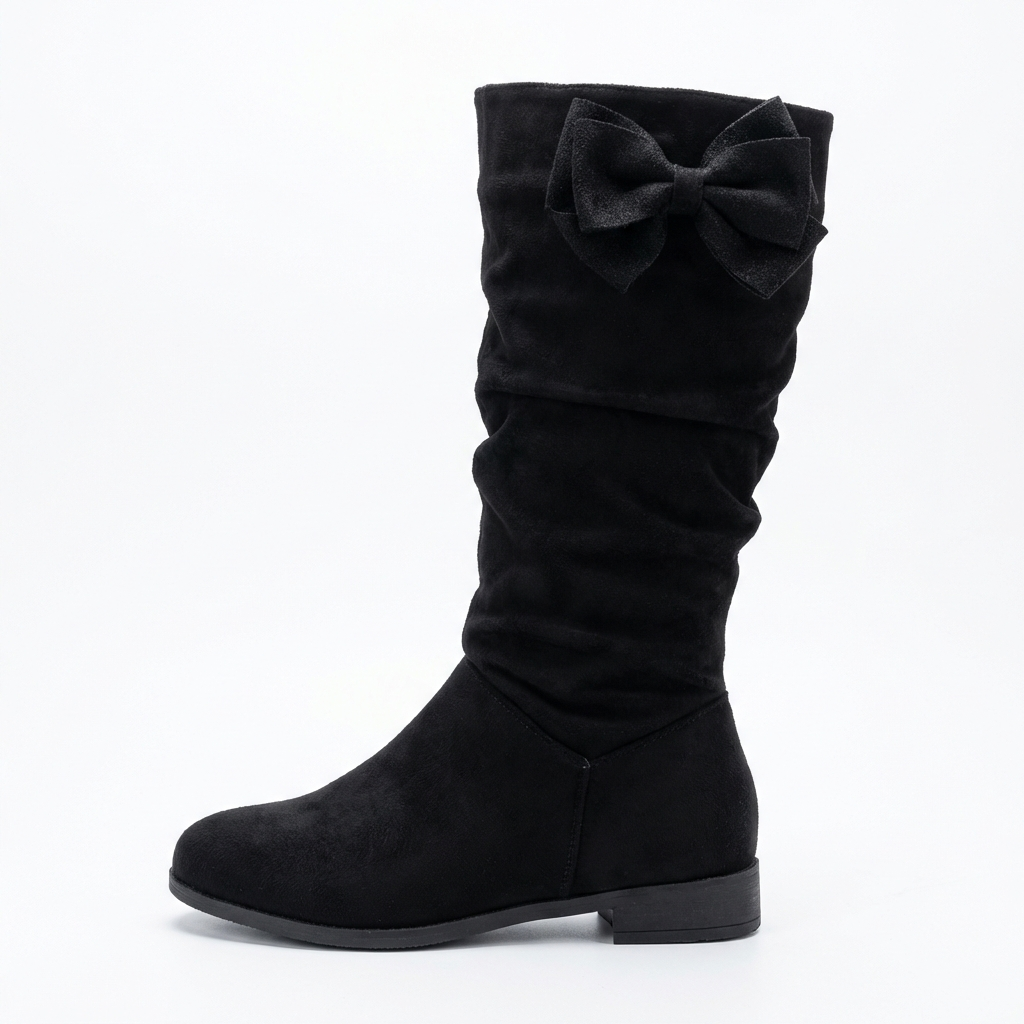 Santiag haute noir Daim Femme - Nœud papillon latéral