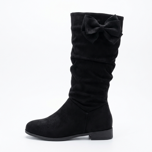 Santiag haute noir Daim Femme - Nœud papillon latéral