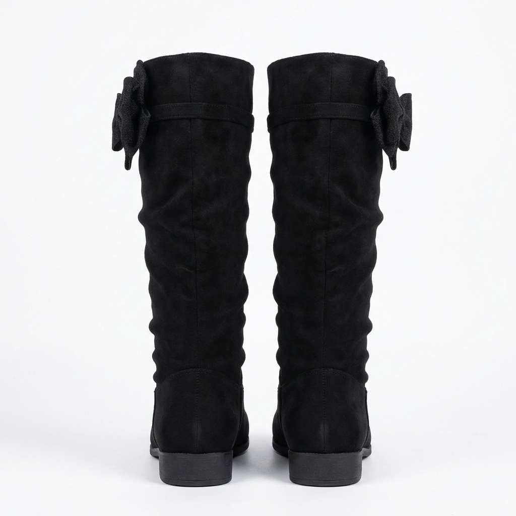 Santiag haute noir Daim Femme - Nœud papillon latéral