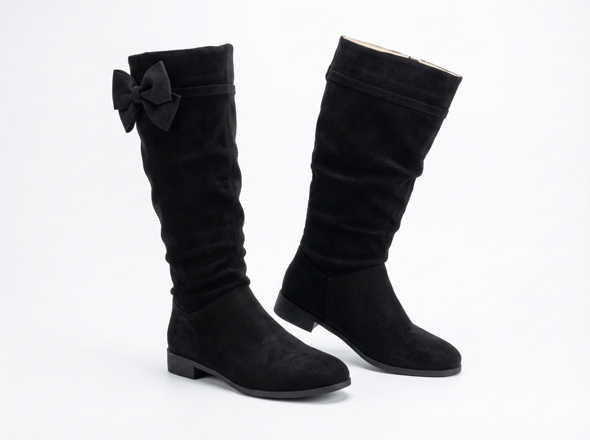 Santiag haute noir Daim Femme - Nœud papillon latéral