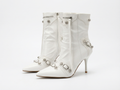 Botte haute blanc Simili Cuir Femme - Boucles métalliques