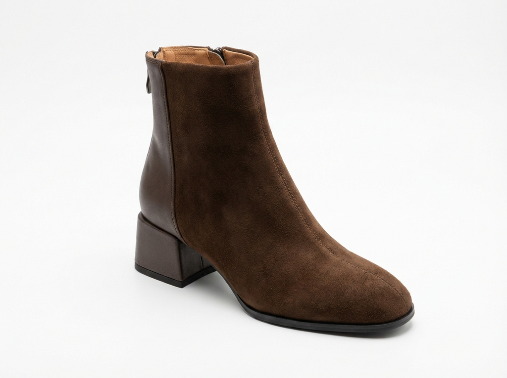 Bottine à talon marron Daim Femme - Style minimaliste