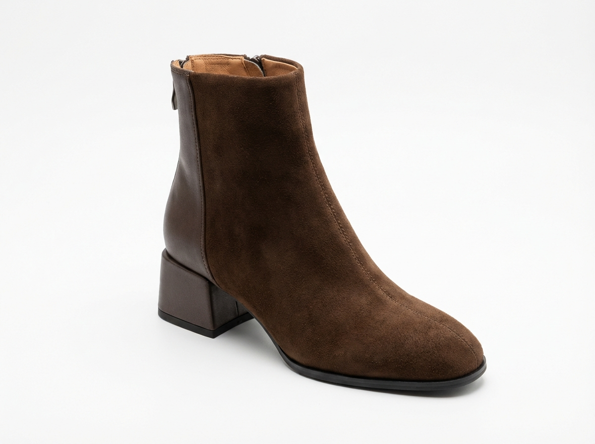 Bottine à talon marron Daim Femme - Style minimaliste