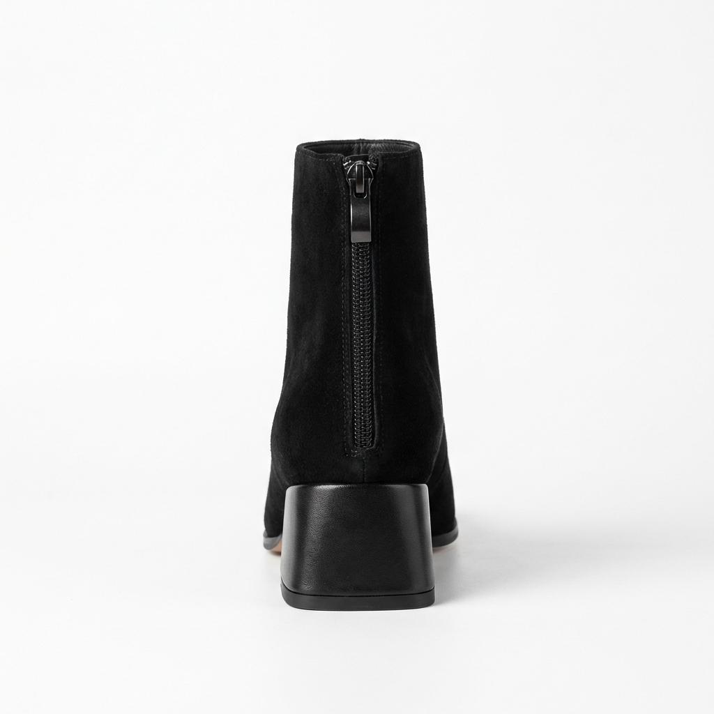 Bottine à talon noir Daim Femme - Bout rond, talon bloc bas