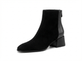 Bottine à talon noir Daim Femme - Bout rond, talon bloc bas