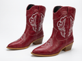Santiag mi-haute rouge Simili Cuir Femme - Broderies traditionnelles