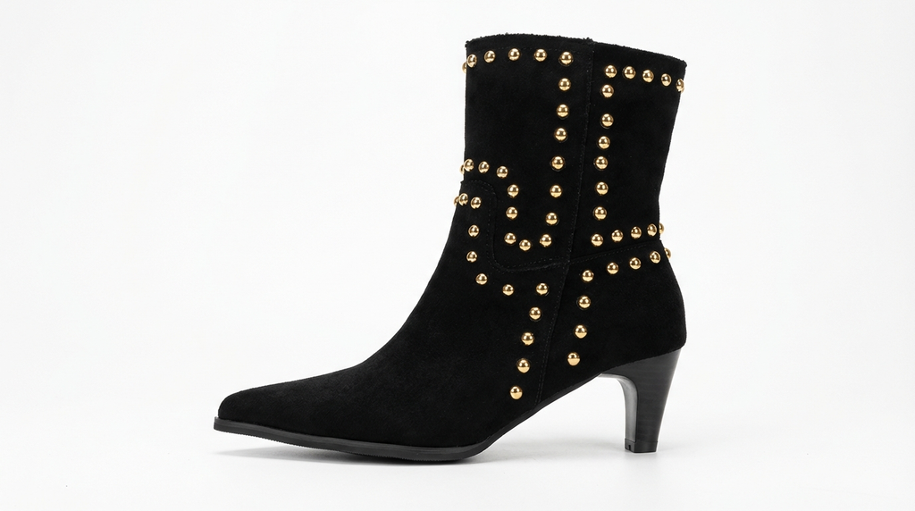 Santiag basse noir Synthétique Femme - Clous dorés, talon évasé