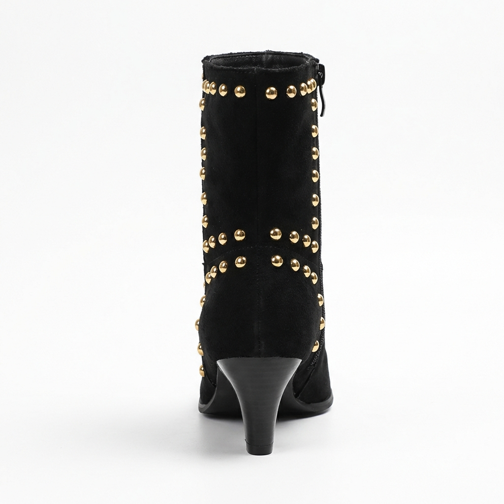 Santiag basse noir Synthétique Femme - Clous dorés, talon évasé