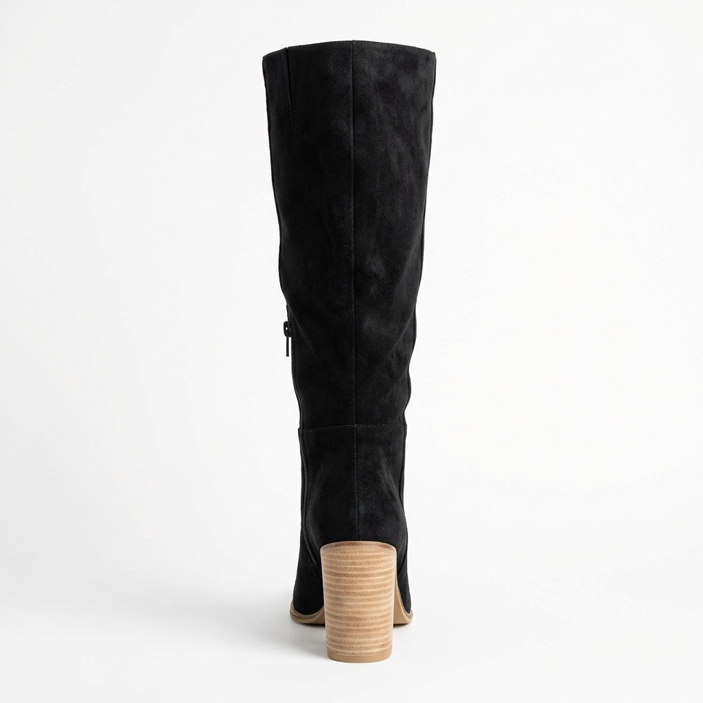 Santiag haute noir Daim Synthétique Femme - Talon carré, bout pointu