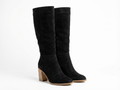 Santiag haute noir Daim Synthétique Femme - Talon carré, bout pointu