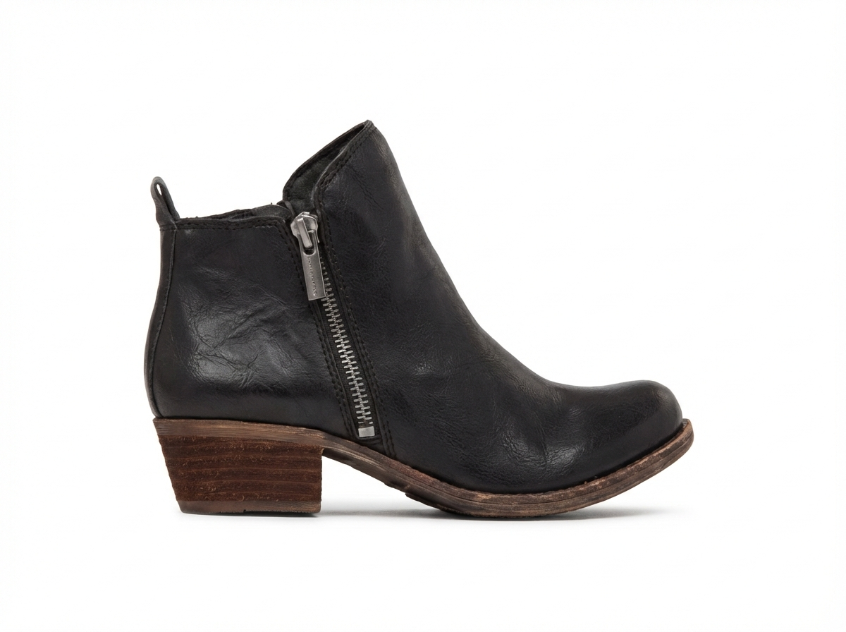 Santiag mi-haute noir Simili Cuir Femme - Zip latéral