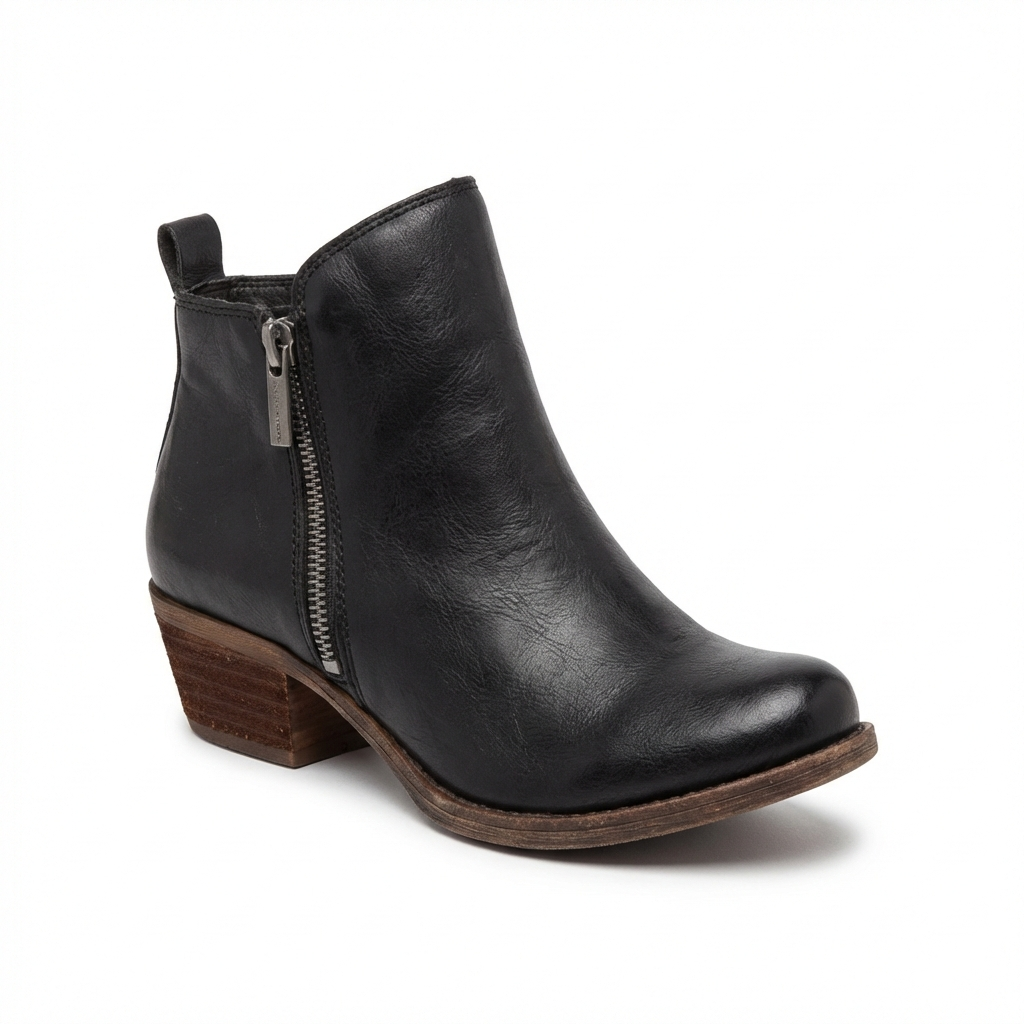 Santiag mi-haute noir Simili Cuir Femme - Zip latéral