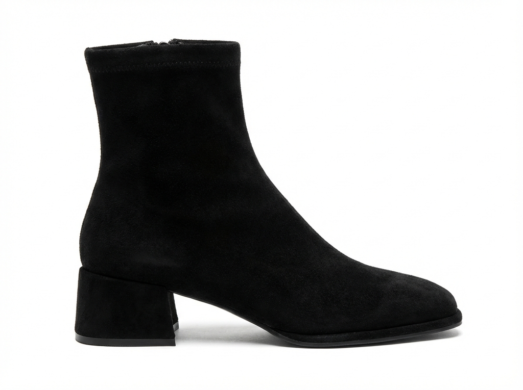 Bottine à talon noir Daim Synthétique Femme - Style cowboy, bout carré