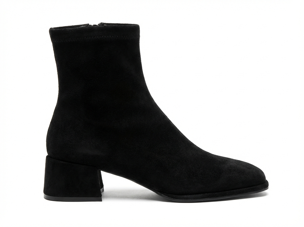 Bottine à talon noir Daim Synthétique Femme - Style cowboy, bout carré