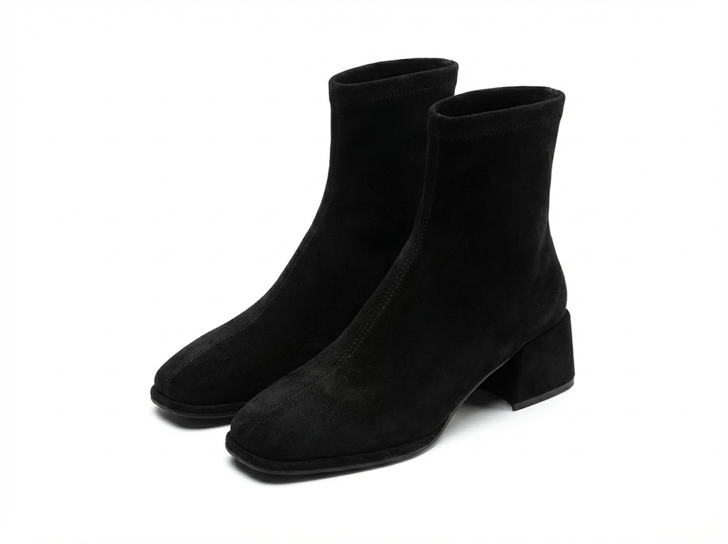 Bottine à talon noir Daim Synthétique Femme - Style cowboy, bout carré