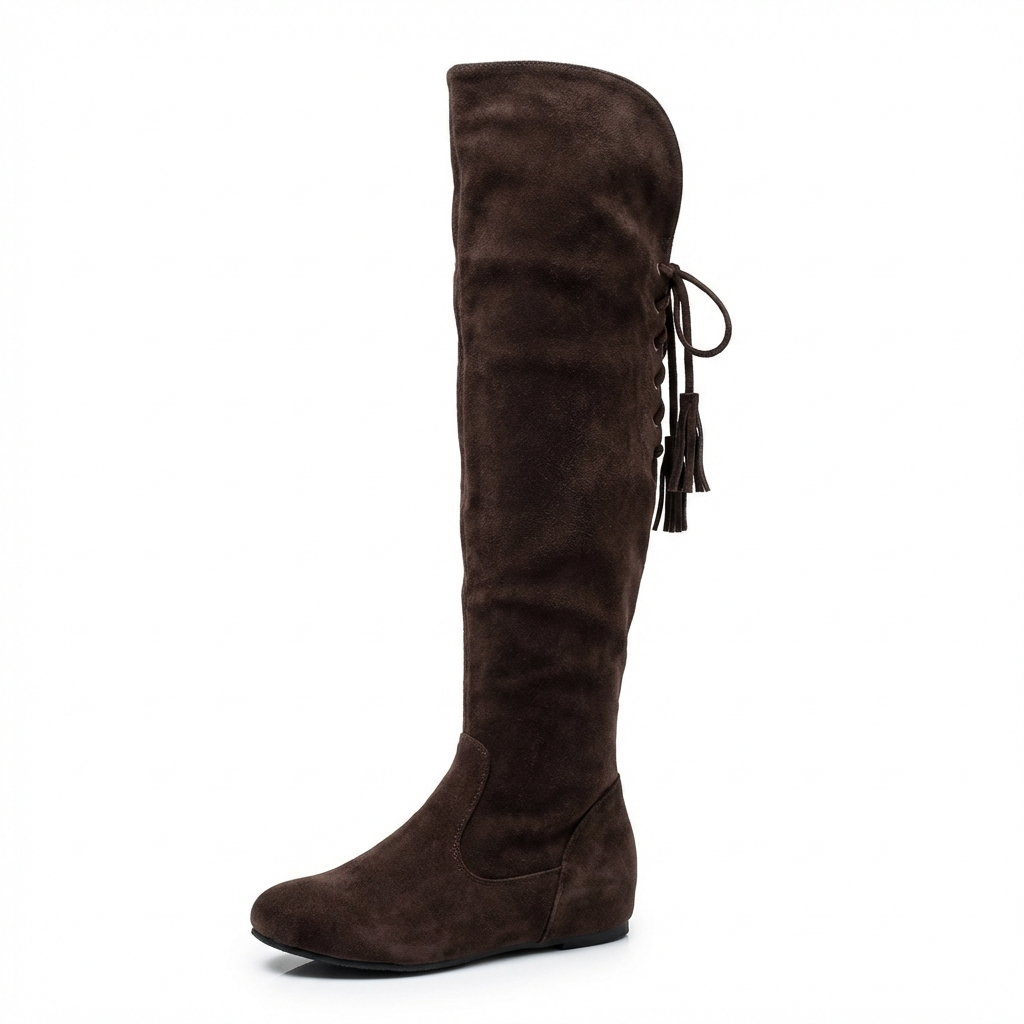 Botte haute marron foncé Daim Femme - Lacets latéraux