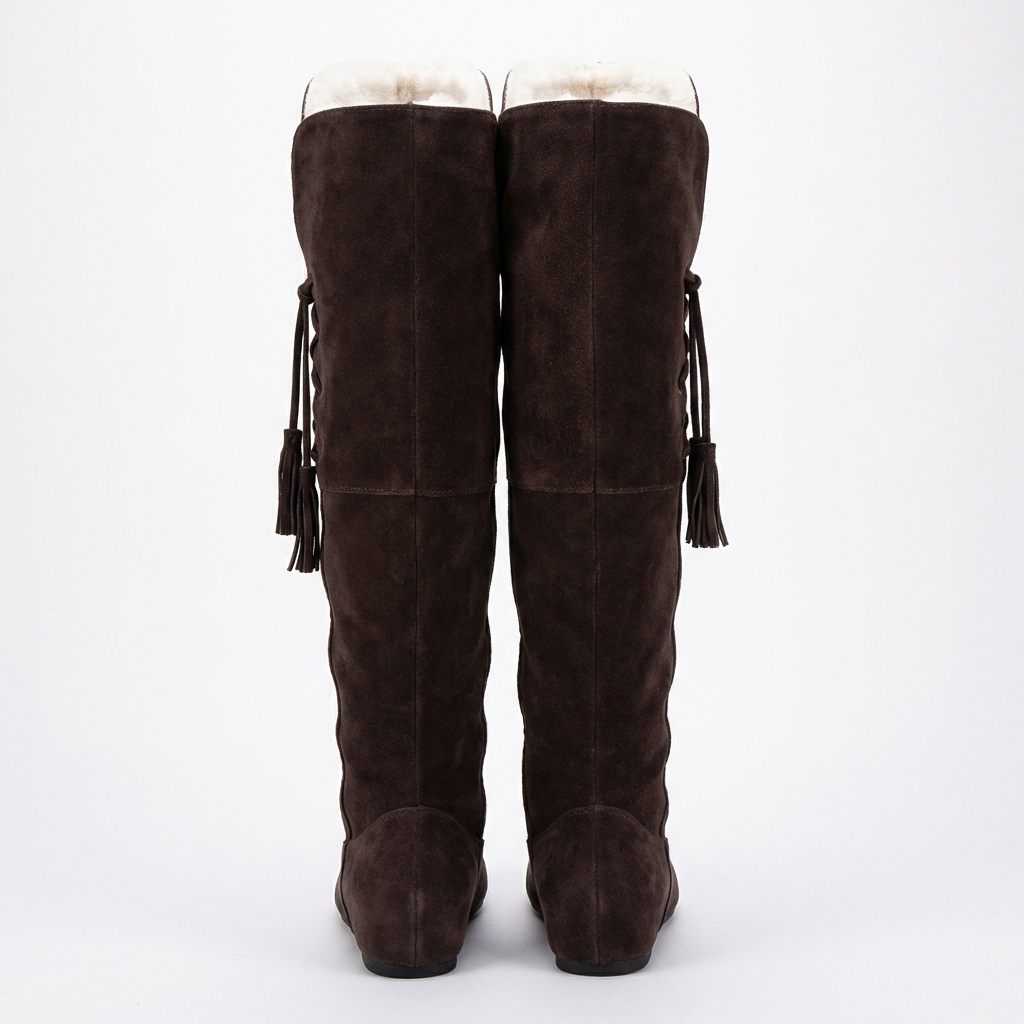 Botte haute marron foncé Daim Femme - Lacets latéraux
