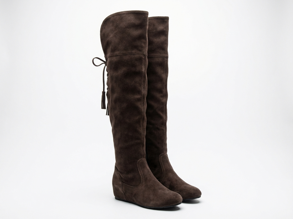 Botte haute marron foncé Daim Femme - Lacets latéraux