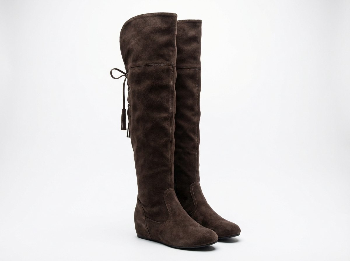Botte haute marron foncé Daim Femme - Lacets latéraux