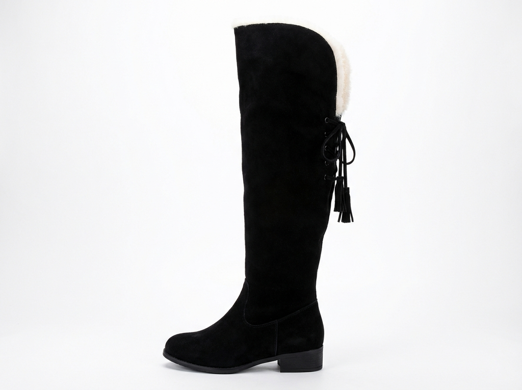 Botte haute noir Daim Femme - Bordure fourrure