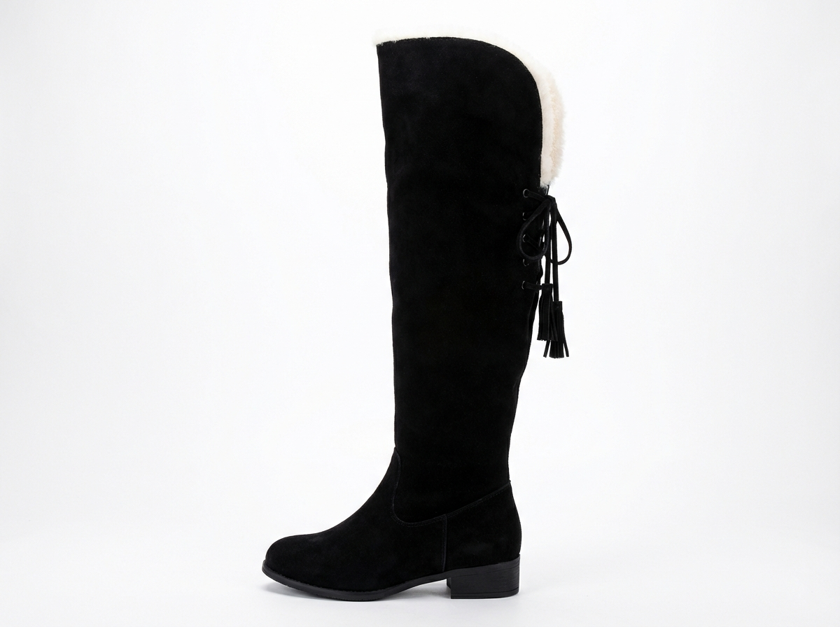Botte haute noir Daim Femme - Bordure fourrure