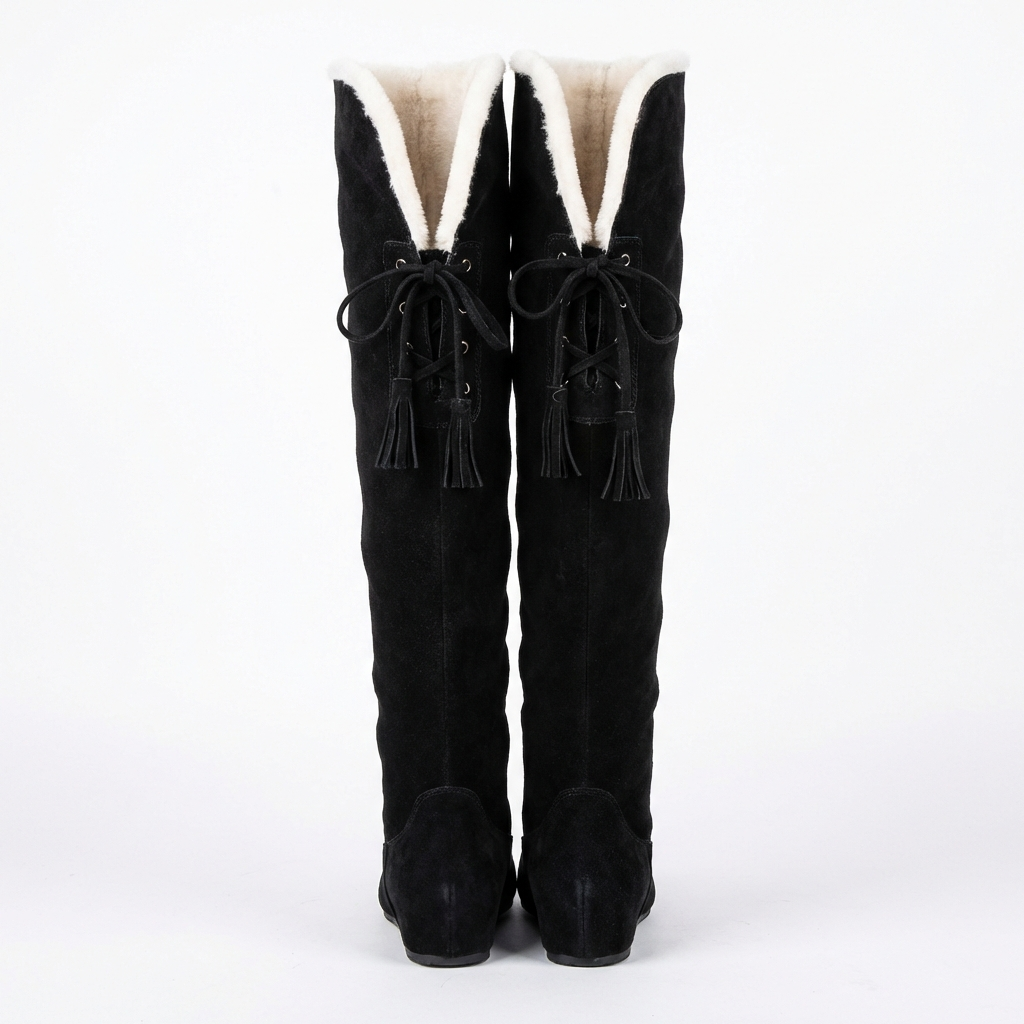 Botte haute noir Daim Femme - Bordure fourrure
