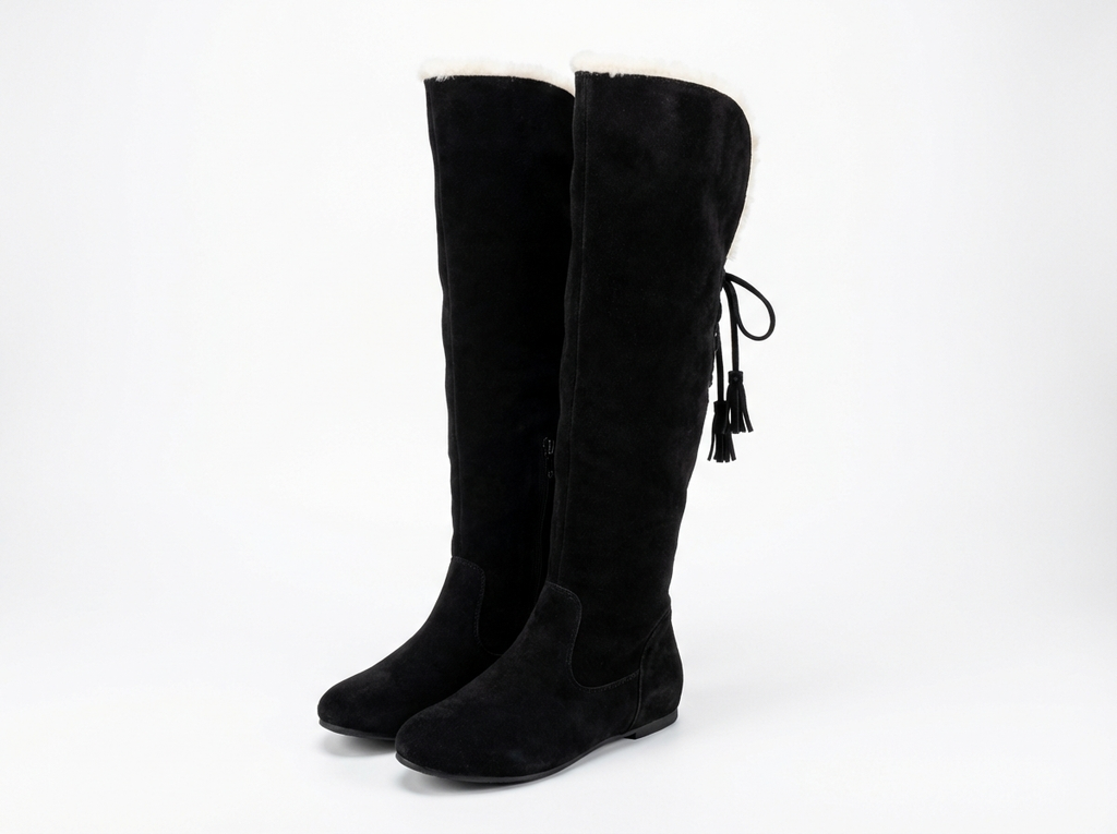 Botte haute noir Daim Femme - Bordure fourrure