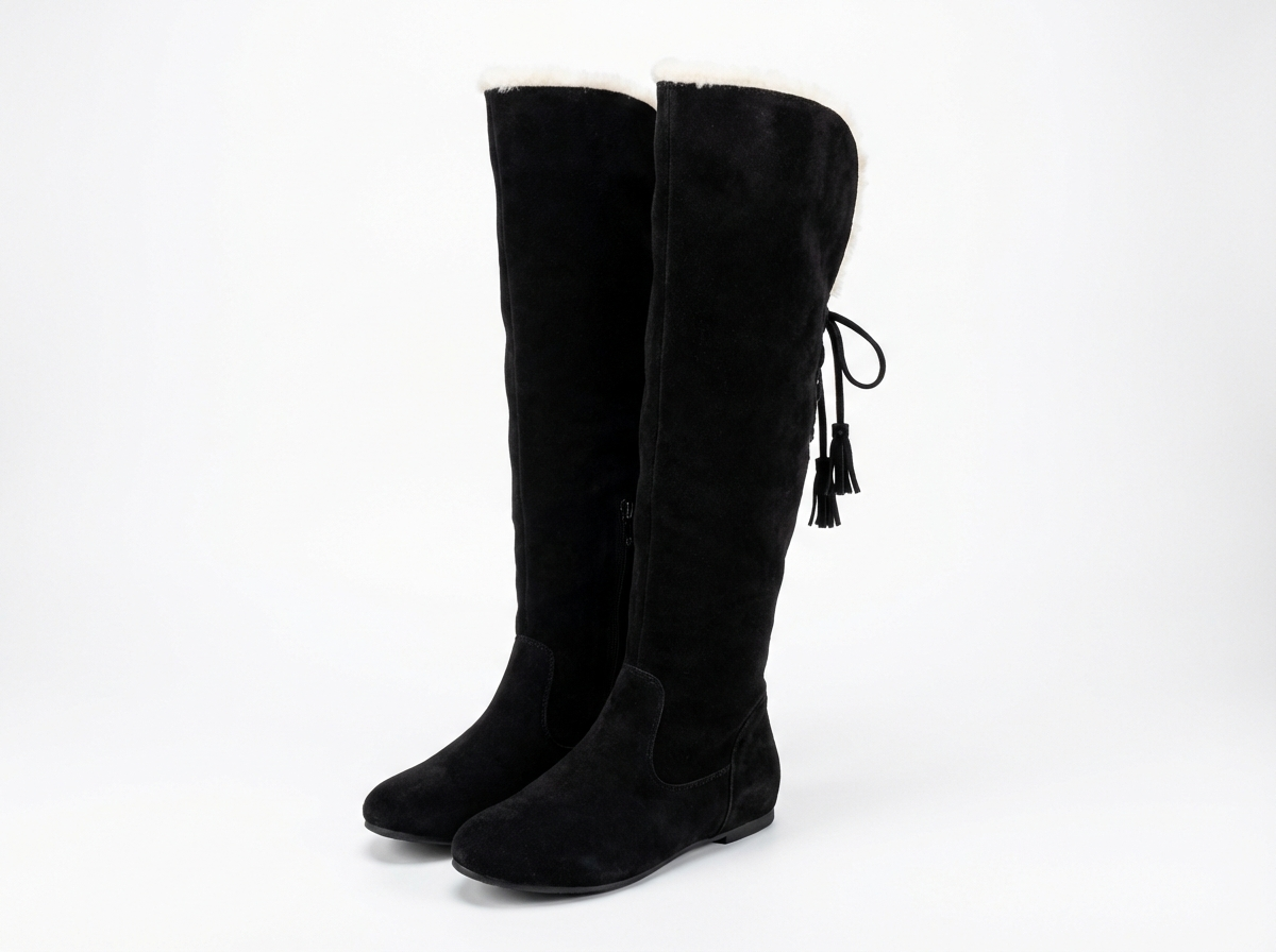 Botte haute noir Daim Femme - Bordure fourrure