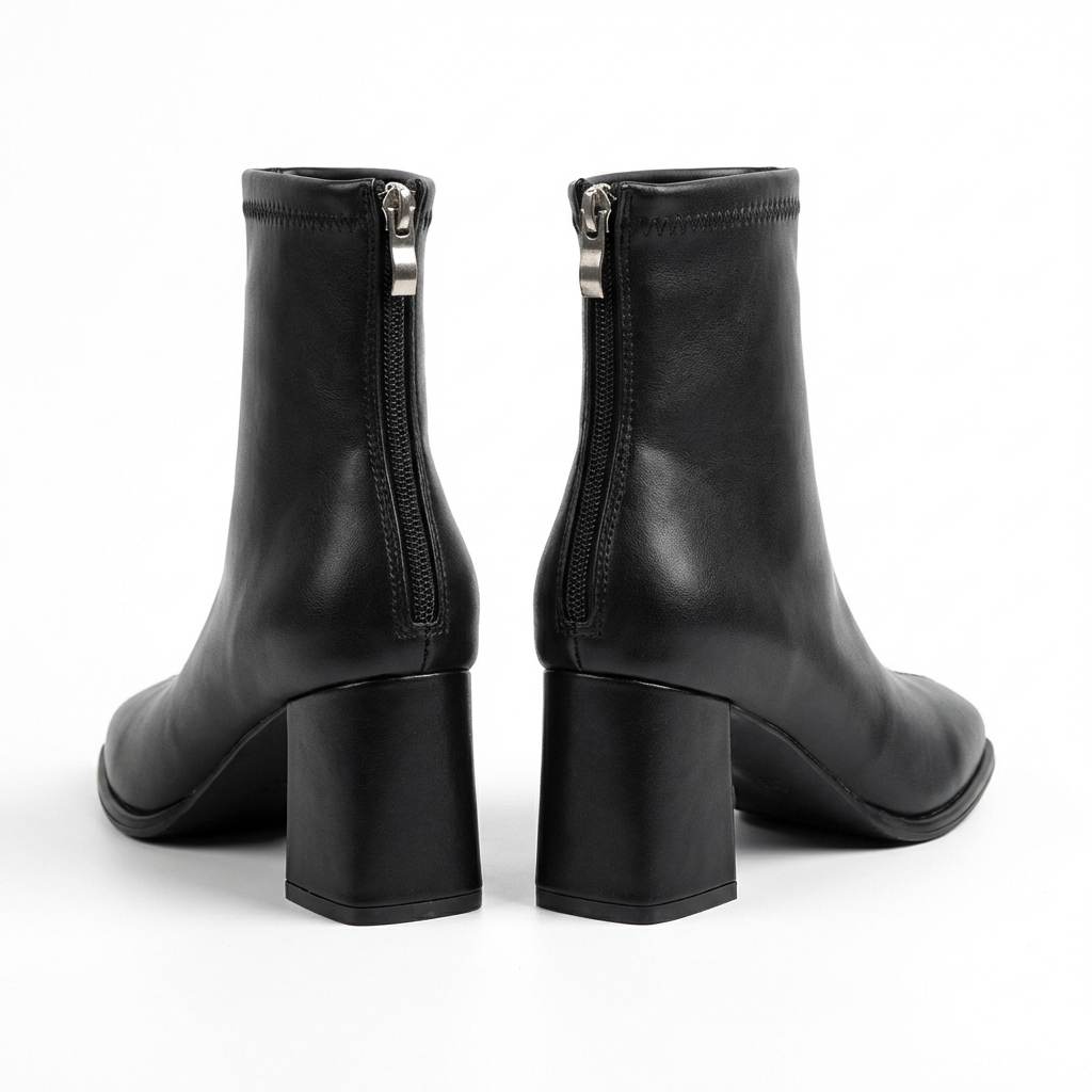 Bottine chelsea noir Simili Cuir Femme - Bout carré