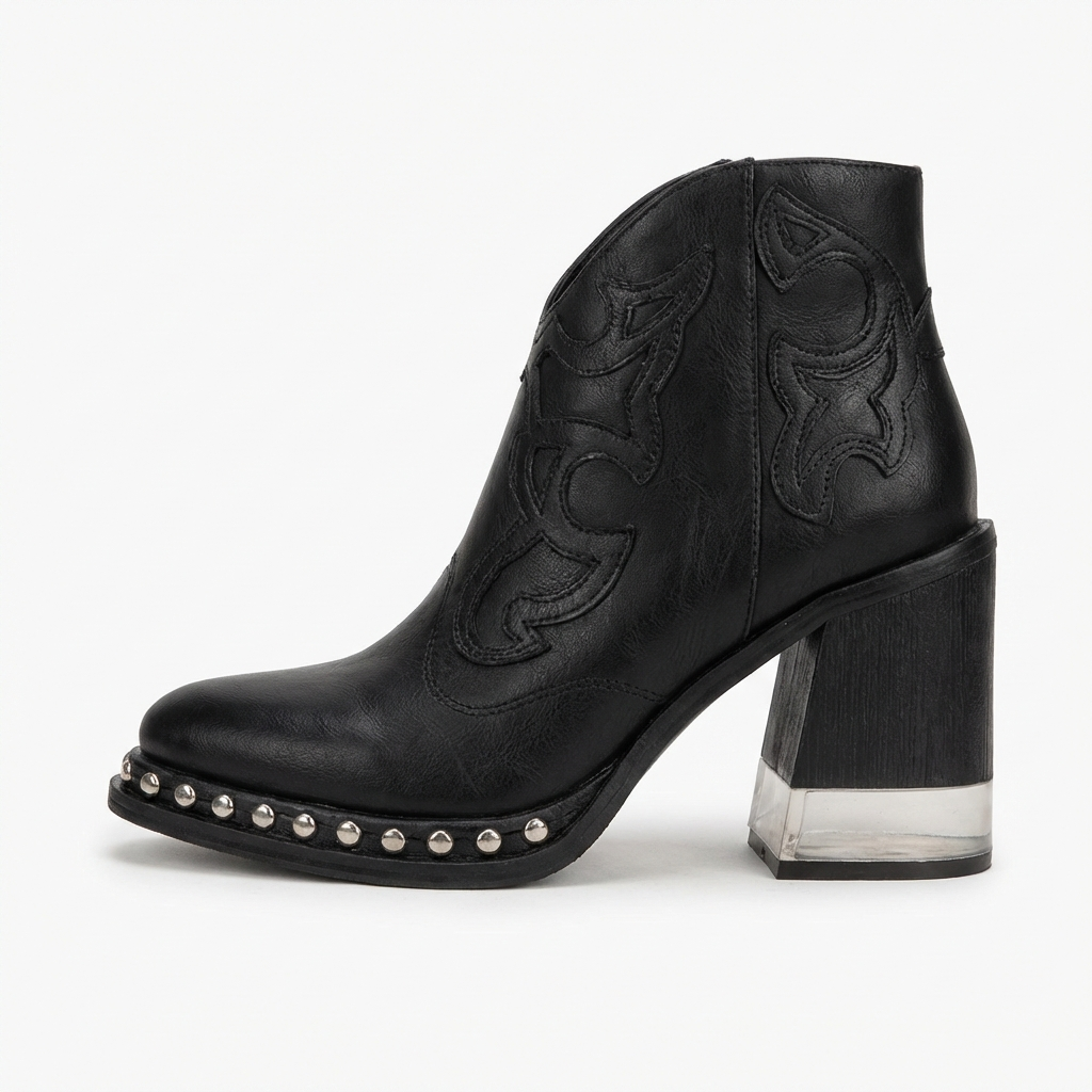 Santiag basse noir Synthétique Femme - Broderies western, clous