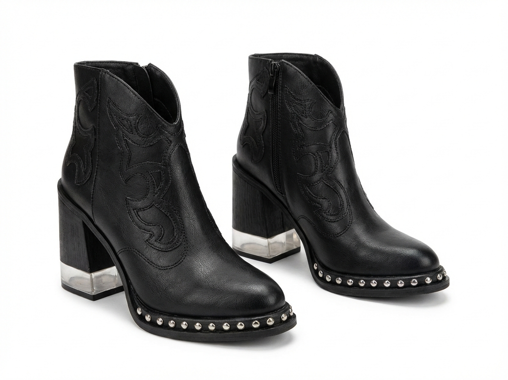 Santiag basse noir Synthétique Femme - Broderies western, clous