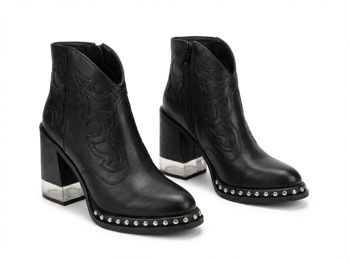 Santiag basse noir Synthétique Femme - Broderies western, clous